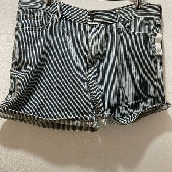 New Banana Republic Roll-Up Shorts Stripe Premium Denim Jean Size 32 - Picture 1 of 9